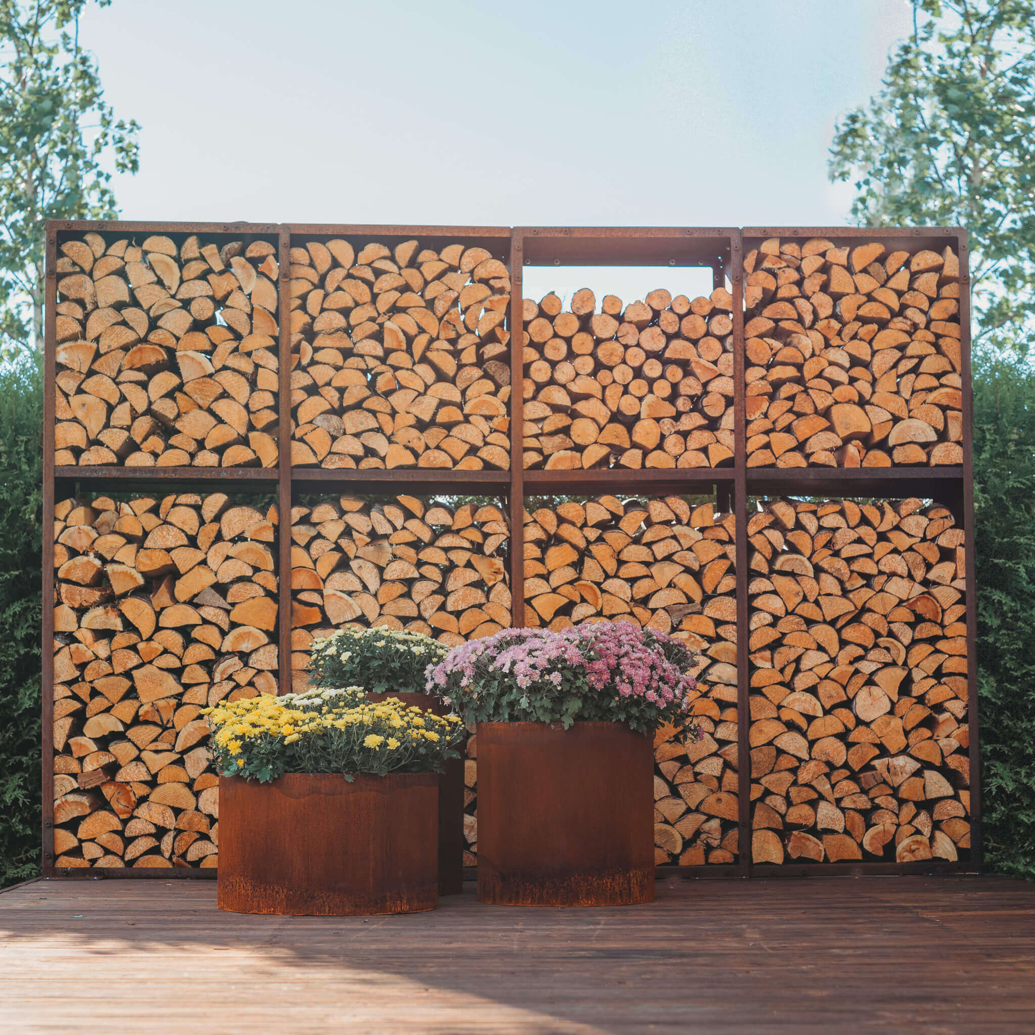Corten Steel Firewood Rack Indoor Storage Hexagon Firewood Log