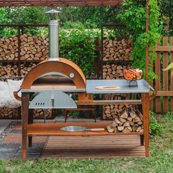 GrillSymbol Wood Fired Pizza Oven with Stand and Side Table Pizzo-XL-Set