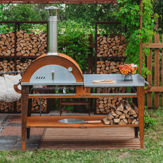 GrillSymbol Wood Fired Pizza Oven with Stand and Side Table Pizzo-XL-Set